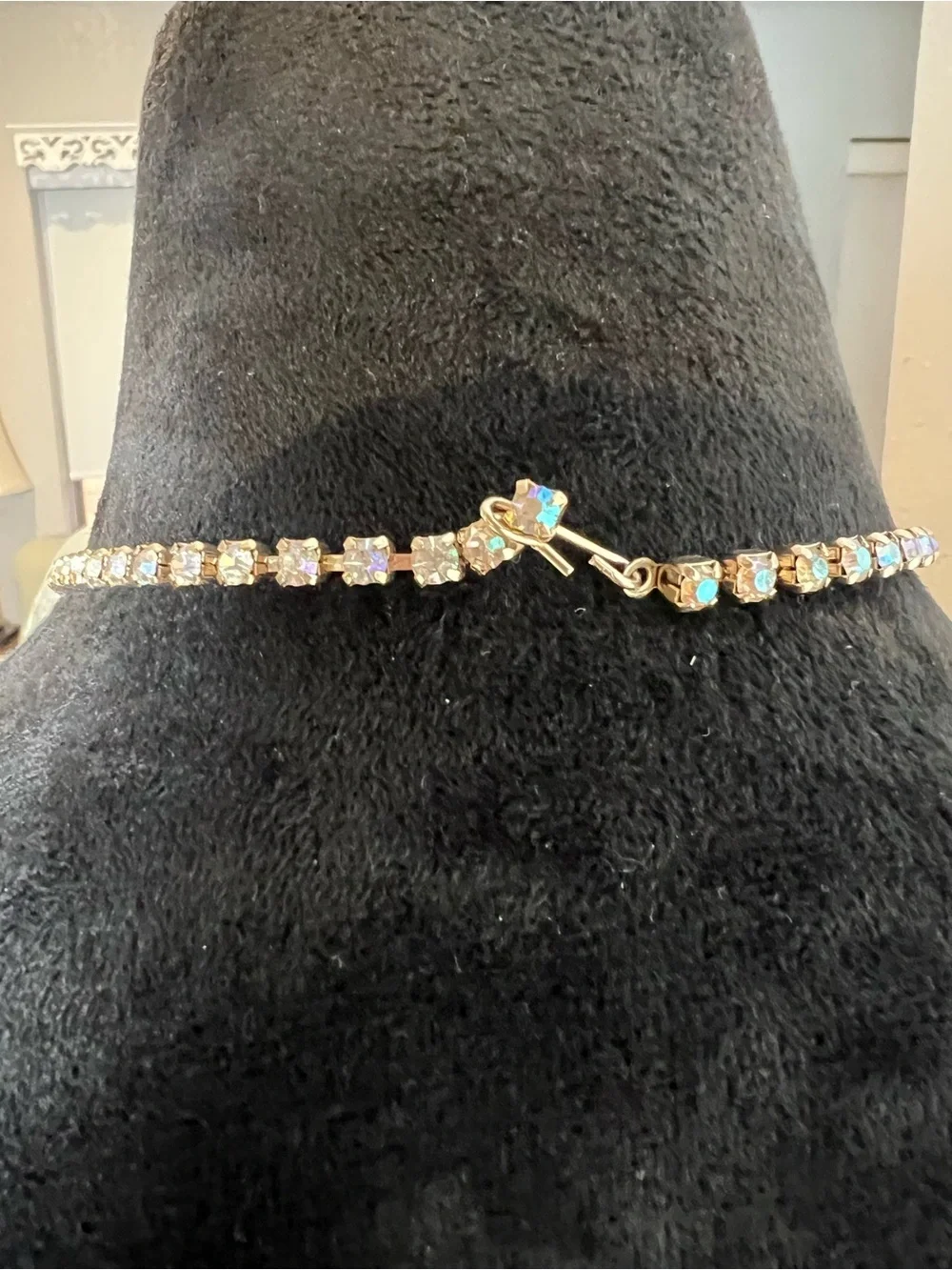 Vintage Gold-Tone Crystal Tennis Necklace - Aurora Borealis Sparkle